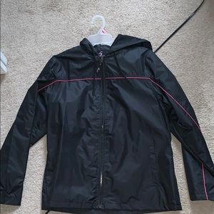 Black and pink rain jacket